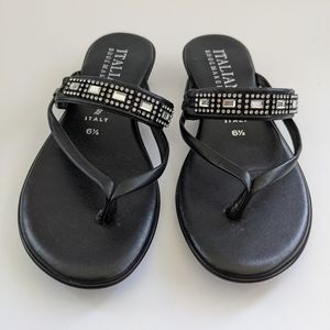 Italian Shoemakers Black Sandals with Rhinestones